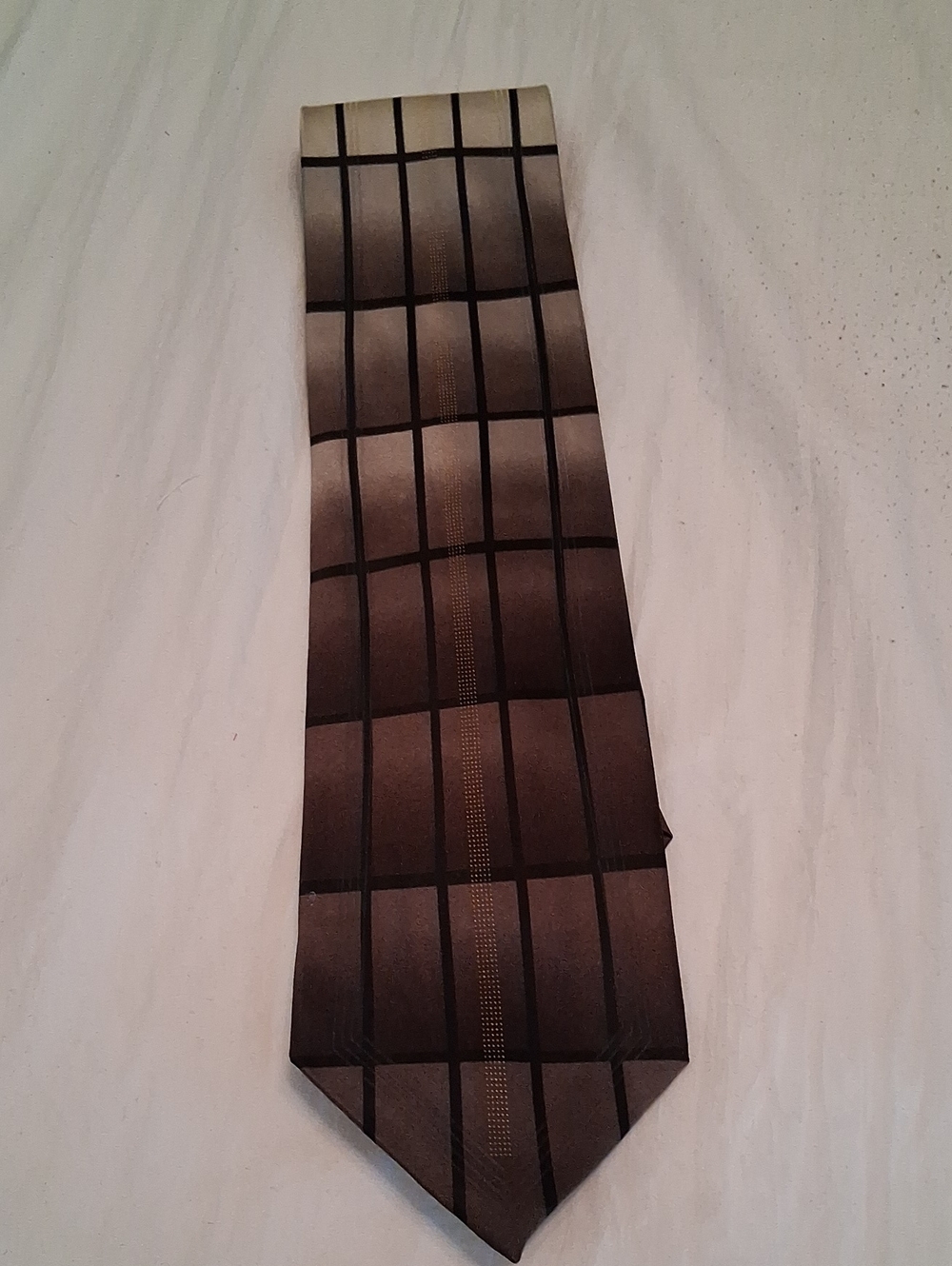 Vintage Ottimo Uomo Men's Brown Gradient Windowpane Tie with Subtle Stripe